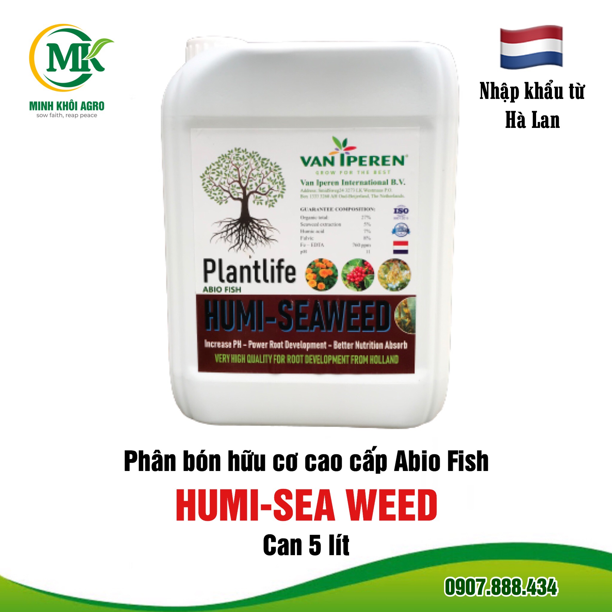 Phân bón hữu cơ cao cấp Humi Seaweed - Can 5 lít